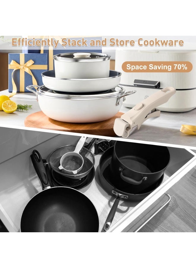 فورثكان مقبض قابل للإزالة للأواني والمقالي - بديل مقبض مقلاة عالمي - بلاستيك مقاوم للحرارة، فولاذ مقاوم للصدأ، سيليكون - أبيض كريمي - Image 4